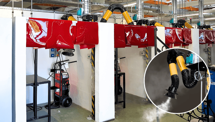 Posts de soudage en box avec des installations d'extraction de fumée